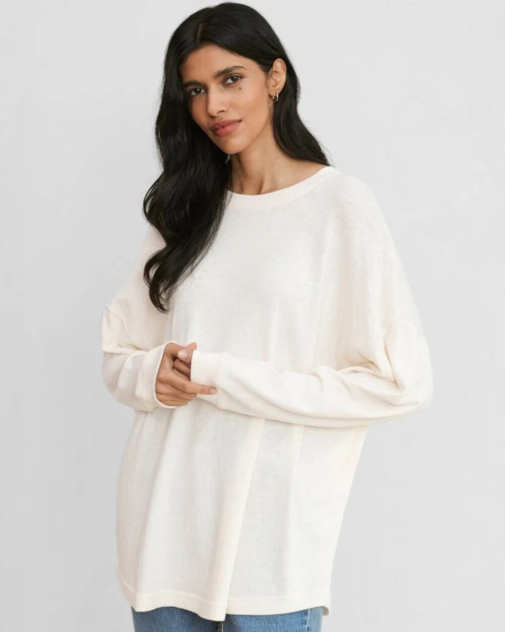 Jenni Kayne Oversized Boyfriend Long Sleeve Tee in Ivory Size XS
